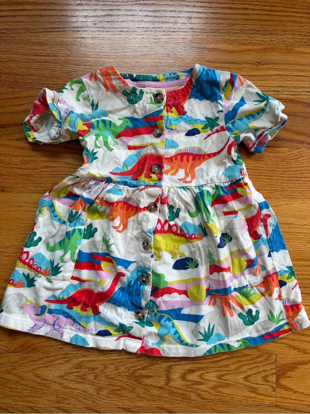 Mini Boden multicolor dinosaur print button down dress size 2-3 years